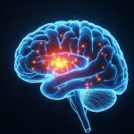 Ilustración científica de red de conectividad cerebral en resonancia magnética funcional