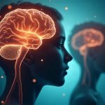 Ilustración científica: cerebro, ADN y perfiles de adolescentes