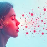 Ilustración de laringe y cuerdas vocales con ondas sonoras