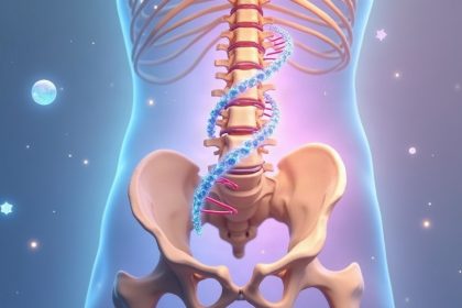 Ilustración: columna vertebral, ADN y símbolos de identidad de género