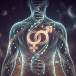 Ilustracion cientifica sobre relojes epigeneticos y terapia hormonal de afirmacion