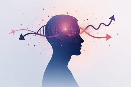 Ilustración científica sobre identidad de género, ADN y cerebro