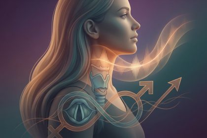 Ilustracion sobre la cirugia de feminizacion vocal en mujeres trans